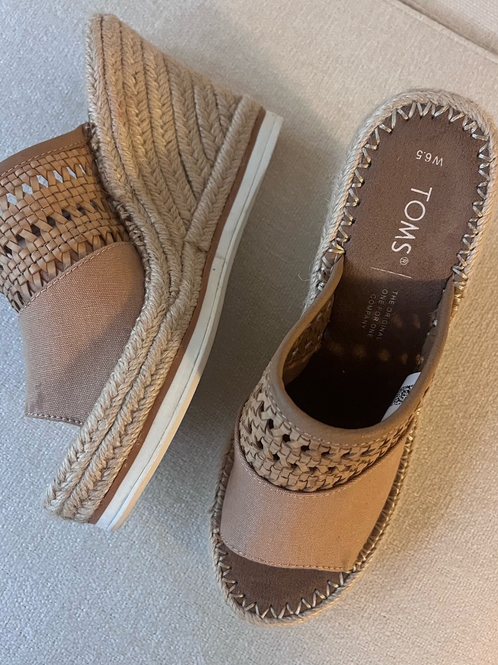 TOMS Tan   Woven Espadrille Wedge Slides